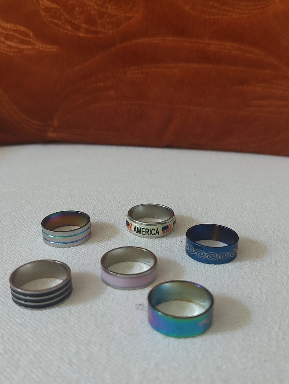 New Stainless Wave & Multi-Color Stainless Steel Men’s Fashion Rings - Set of 6
